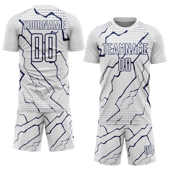 Jersey Custom Sports Sublimation Soccer White Lightning Navy Uniform Jersey Custom Sports Sublimation Soccer White Lightning Navy Uniform