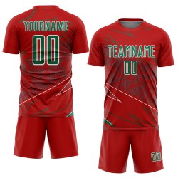 Red Sublimation Soccer Green-White Sports Jersey Lines Uniform Custom Kelly