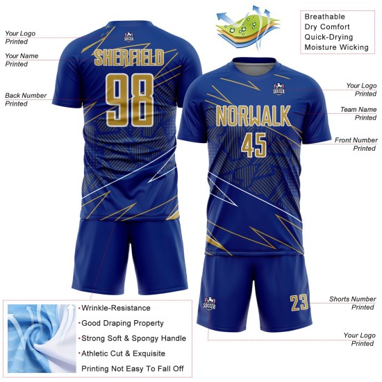 Uniform Custom Sports Royal Jersey Lines Soccer Old Gold-White Sublimation Uniform Custom Sports Royal Jersey Lines Soccer Old Gold-White Sublimation