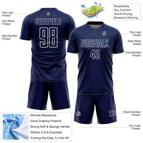 Custom Sports Navy Sublimation Geometric Jersey White Uniform Shape Soccer Custom Sports Navy Sublimation Geometric Jersey White Uniform Shape Soccer
