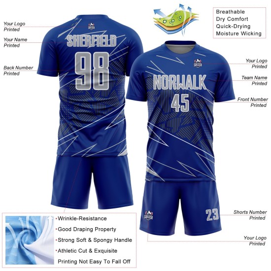 Soccer Uniform Lines Sublimation Sports Gray-White Custom Jersey Royal
