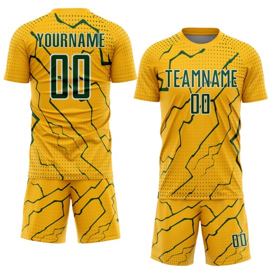Custom Sublimation Green-White Sports Soccer Gold Lightning Uniform Jersey Custom Sublimation Green-White Sports Soccer Gold Lightning Uniform Jersey