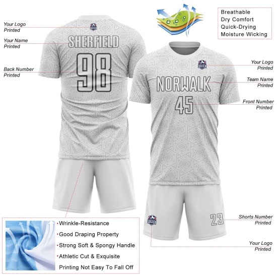 Custom White Steel Uniform Shape Geometric Sublimation Gray Jersey Sports Soccer Custom White Steel Uniform Shape Geometric Sublimation Gray Jersey Sports Soccer
