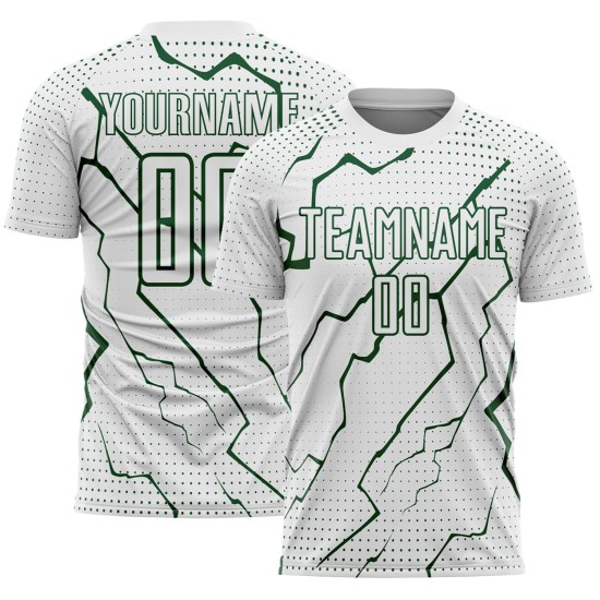 Custom Sublimation Soccer Jersey Lightning Sports Green White Uniform