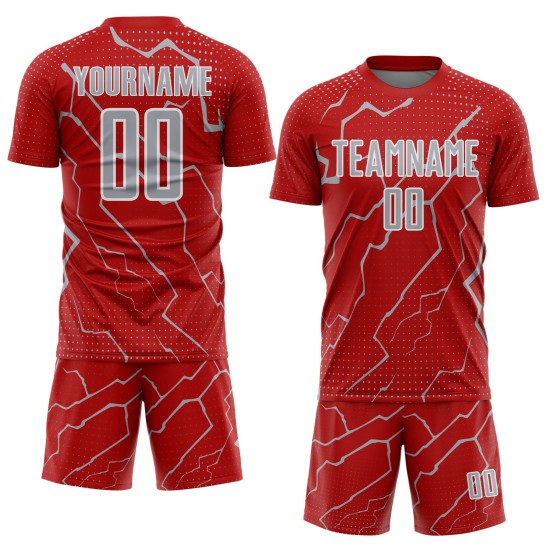 Lightning Soccer Sports Jersey Sublimation Gray-White Custom Red Uniform Lightning Soccer Sports Jersey Sublimation Gray-White Custom Red Uniform