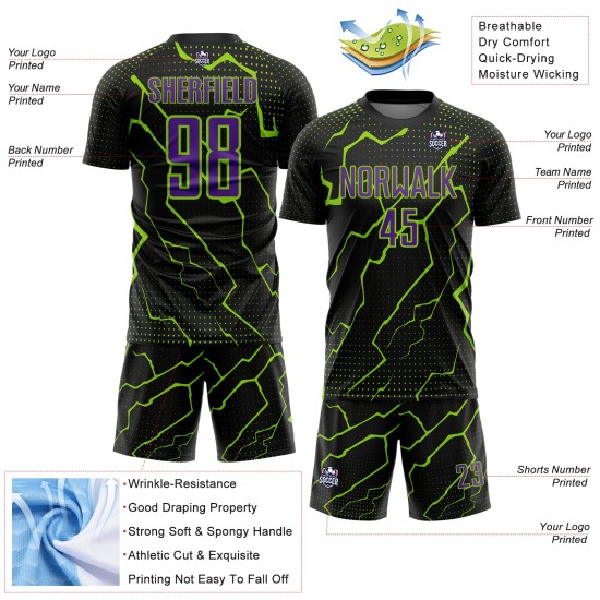 Purple-Neon Jersey Black Custom Uniform Green Sports Soccer Sublimation Lightning