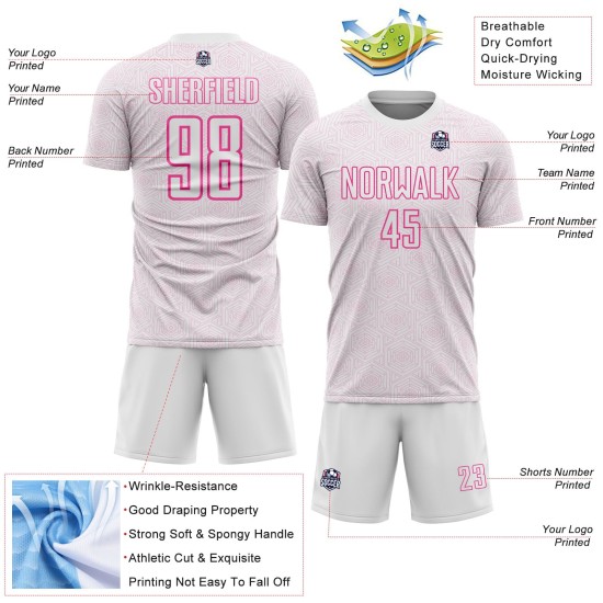 Jersey Soccer Uniform Custom White Shape Geometric Sublimation Sports Pink Jersey Soccer Uniform Custom White Shape Geometric Sublimation Sports Pink